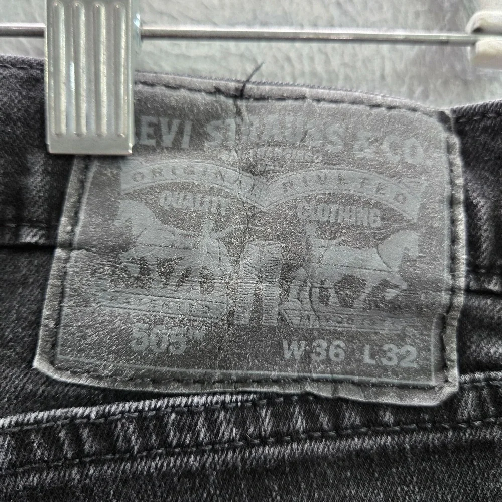 Levi's 505 Men Jeans 36X32 Black Regular Fit Straight Mid Rise‎ Cotton Elastane